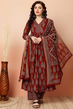 Woman A-line Naira Cut Red Dupatta Sets